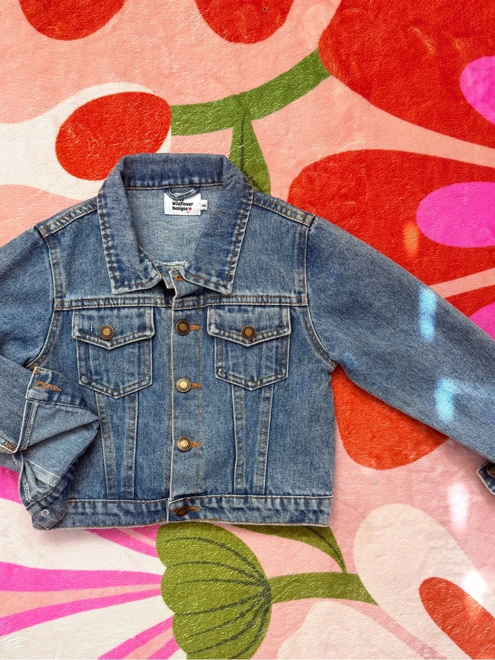 Girls Blue Denim Jacket with Pink 'LOVER' Patches
